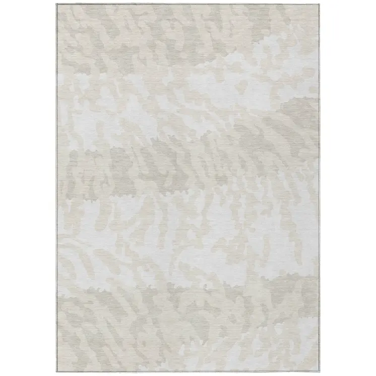 3' X 5' Ivory And Beige Animal Print Washable Indoor Outdoor Area Rug