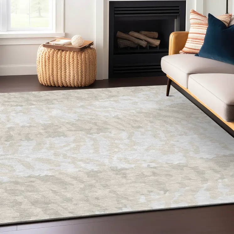 3' X 5' Ivory And Beige Animal Print Washable Indoor Outdoor Area Rug