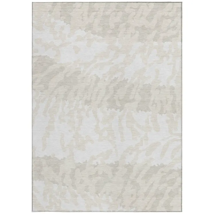 5' X 8' Ivory And Beige Animal Print Washable Indoor Outdoor Area Rug