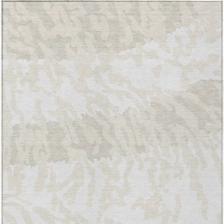 9' X 12' Ivory And Beige Animal Print Washable Indoor Outdoor Area Rug