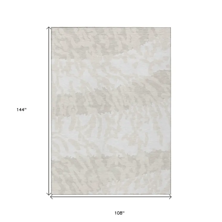 9' X 12' Ivory And Beige Animal Print Washable Indoor Outdoor Area Rug