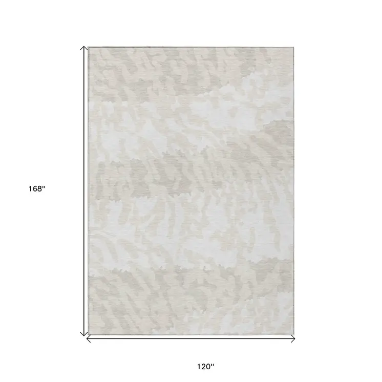 10' X 14' Ivory And Beige Animal Print Washable Indoor Outdoor Area Rug