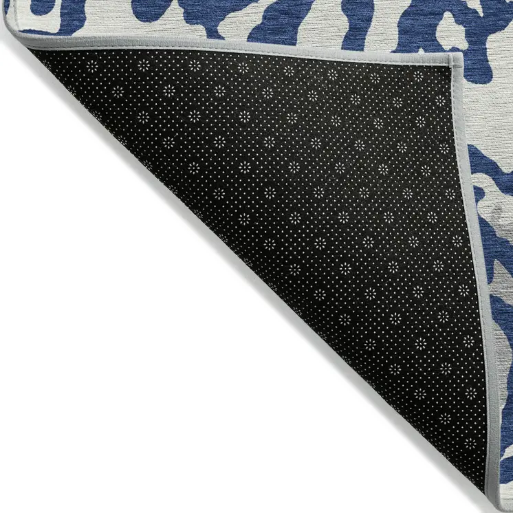 10' X 14' Navy Blue Gray And Ivory Animal Print Washable Indoor Outdoor Area Rug