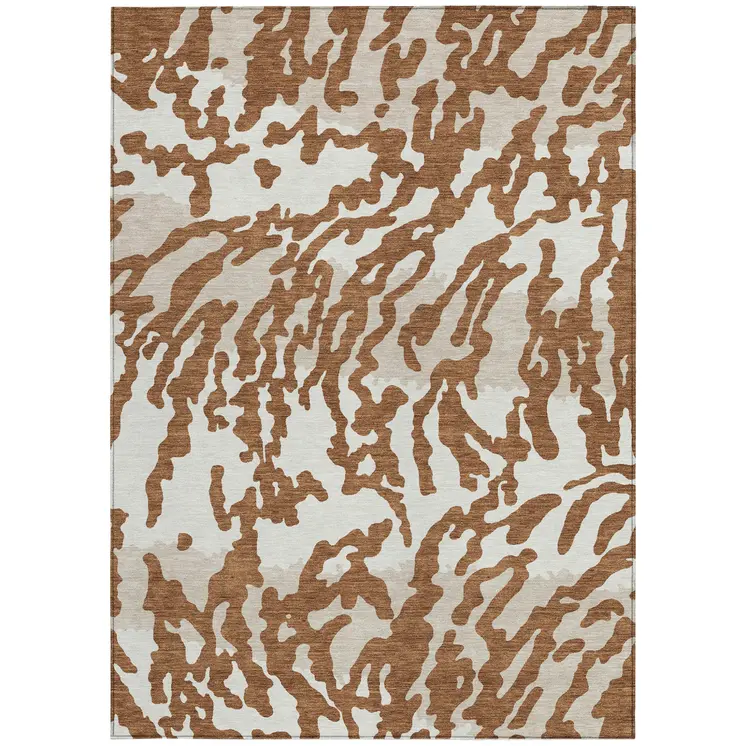 3' X 5' Brown Beige And Ivory Animal Print Washable Indoor Outdoor Area Rug