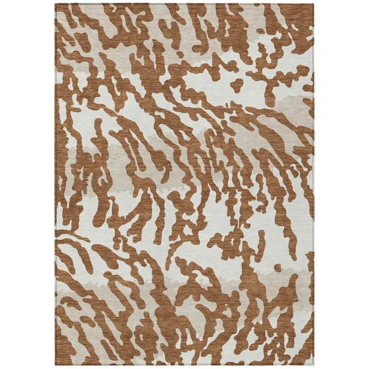 3' X 5' Brown Beige And Ivory Animal Print Washable Indoor Outdoor Area Rug