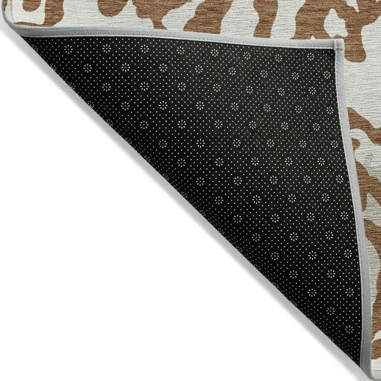 3' X 5' Brown Beige And Ivory Animal Print Washable Indoor Outdoor Area Rug