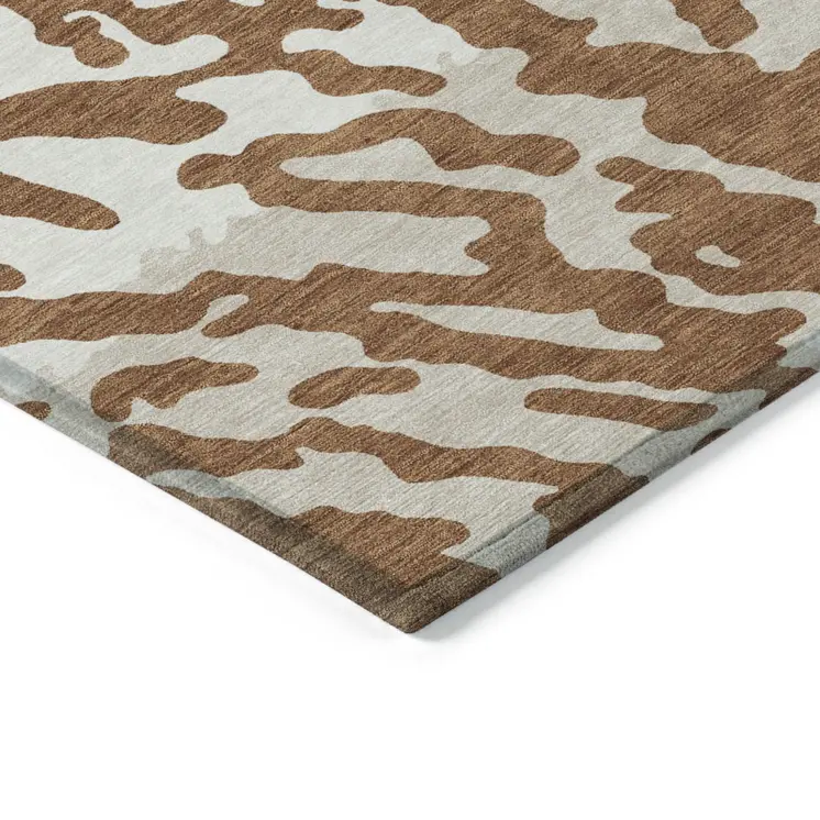 3' X 5' Brown Beige And Ivory Animal Print Washable Indoor Outdoor Area Rug