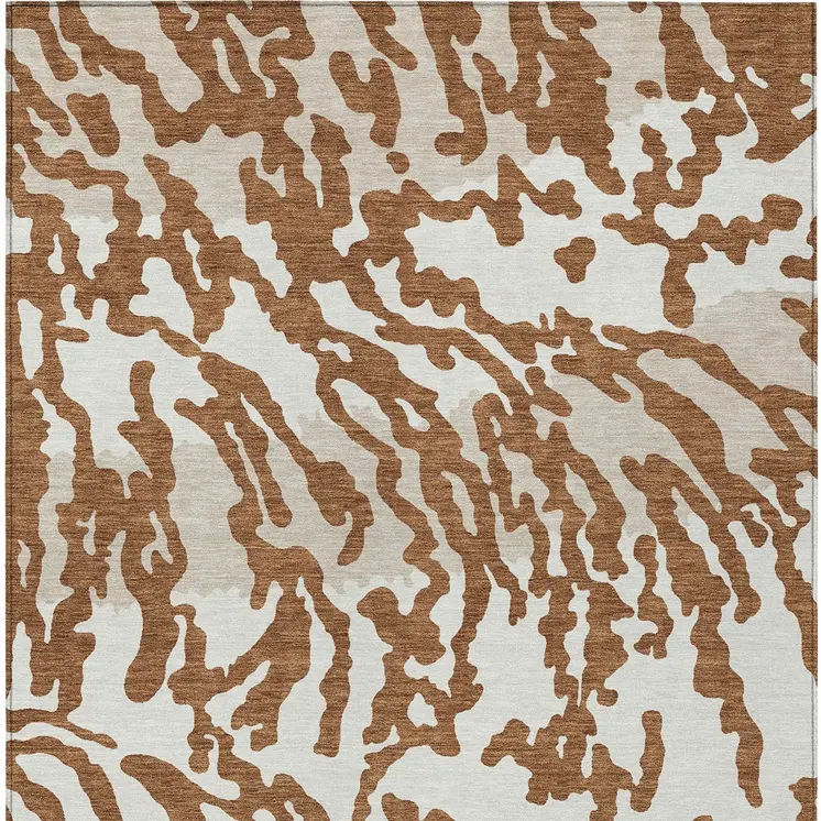 10' X 14' Brown Beige And Ivory Animal Print Washable Indoor Outdoor Area Rug