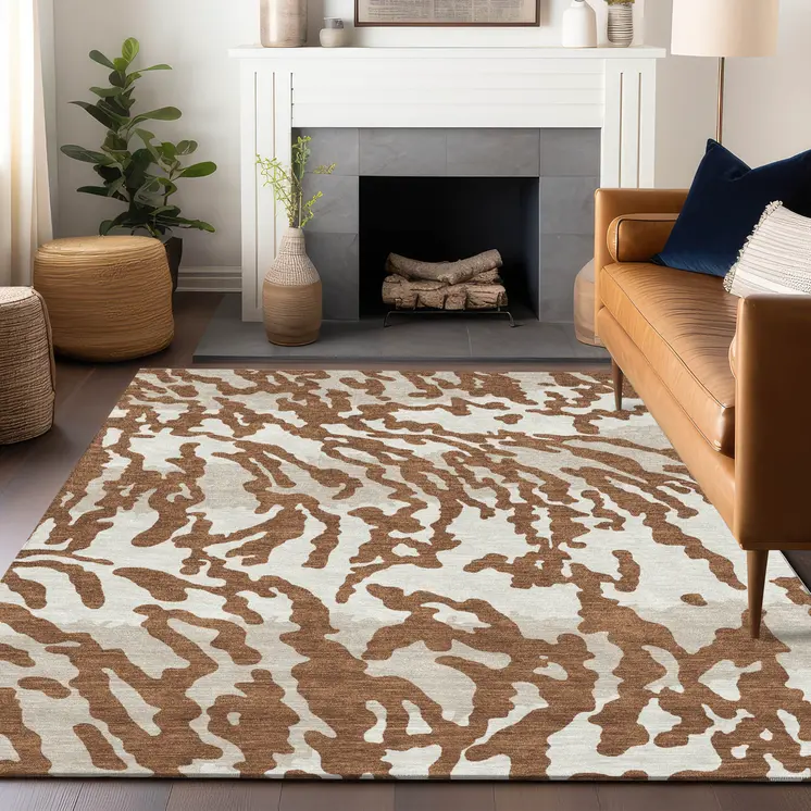 10' X 14' Brown Beige And Ivory Animal Print Washable Indoor Outdoor Area Rug