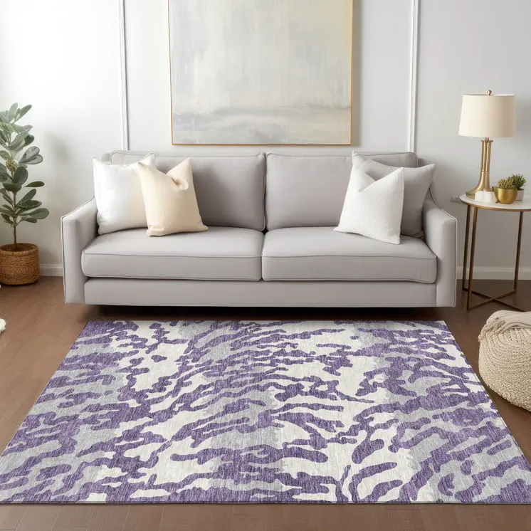 3' X 5' Purple Gray And Ivory Animal Print Washable Indoor Outdoor Area Rug