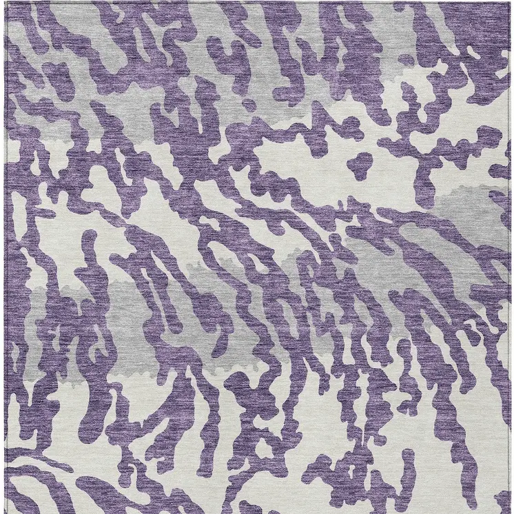 5' X 8' Purple Gray And Ivory Animal Print Washable Indoor Outdoor Area Rug