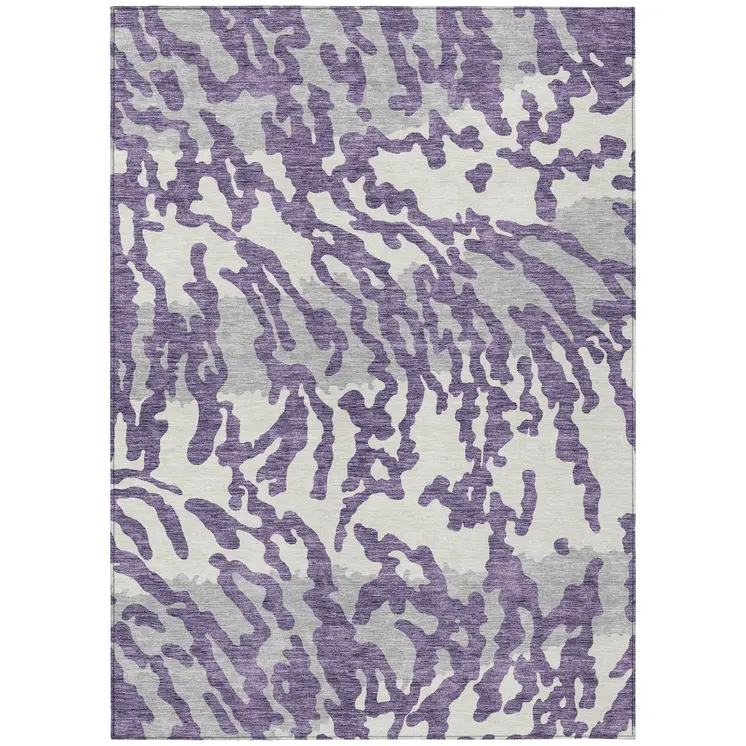 5' X 8' Purple Gray And Ivory Animal Print Washable Indoor Outdoor Area Rug