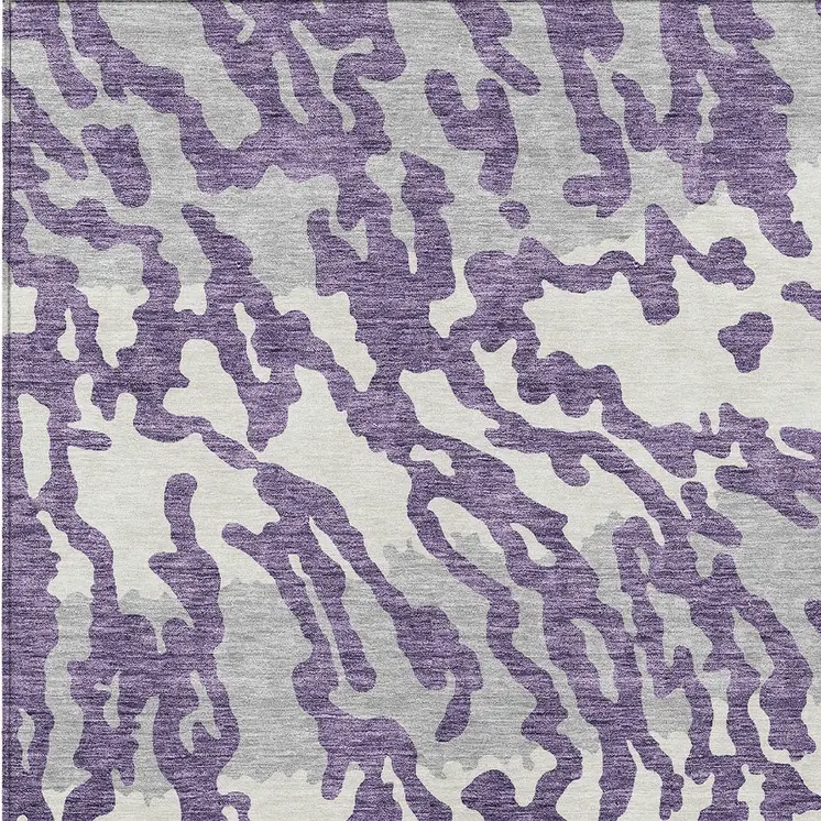 5' X 8' Purple Gray And Ivory Animal Print Washable Indoor Outdoor Area Rug