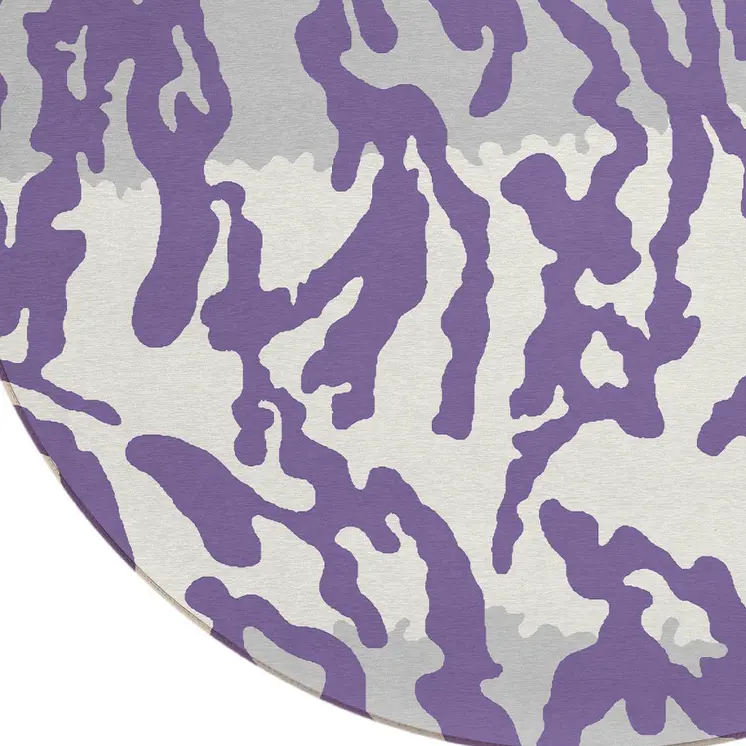 8' Purple Gray And Ivory Round Animal Print Washable Indoor Outdoor Area Rug