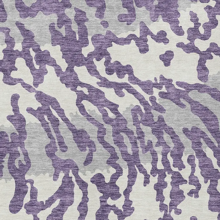 8' X 10' Purple Gray And Ivory Animal Print Washable Indoor Outdoor Area Rug
