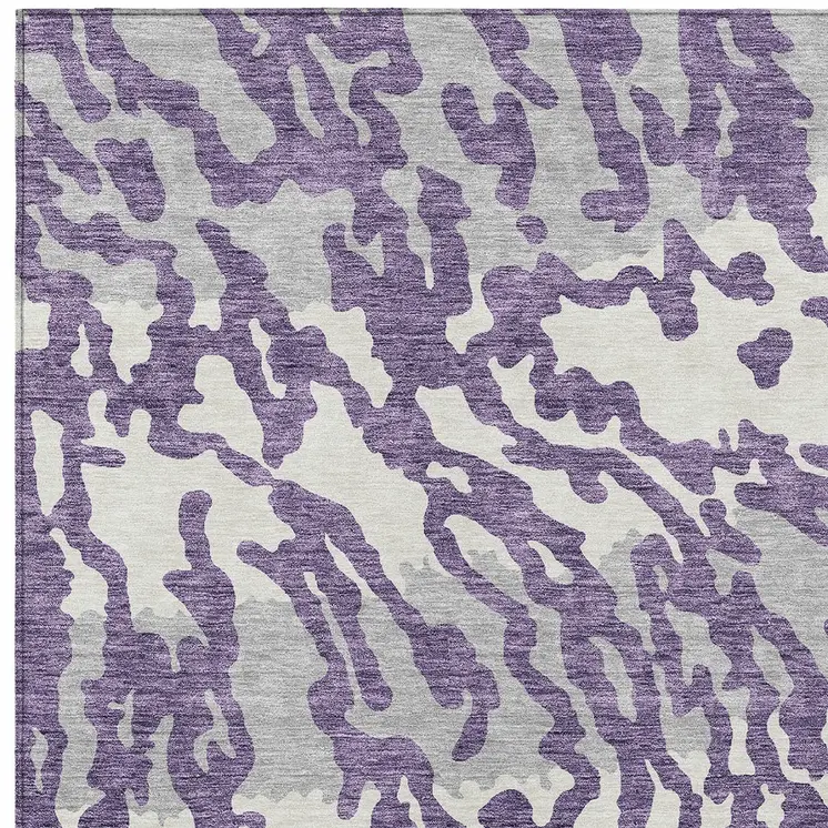 9' X 12' Purple Gray And Ivory Animal Print Washable Indoor Outdoor Area Rug