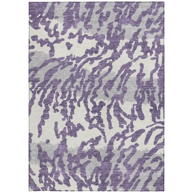 10' X 14' Purple Gray And Ivory Animal Print Washable Indoor Outdoor Area Rug