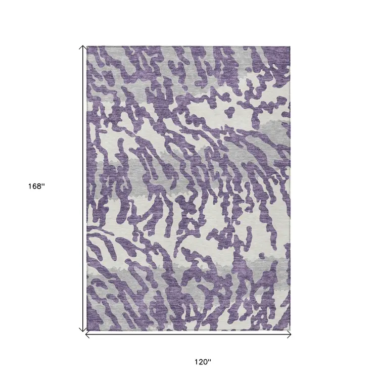 10' X 14' Purple Gray And Ivory Animal Print Washable Indoor Outdoor Area Rug