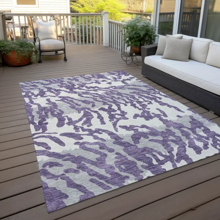 10' X 14' Purple Gray And Ivory Animal Print Washable Indoor Outdoor Area Rug