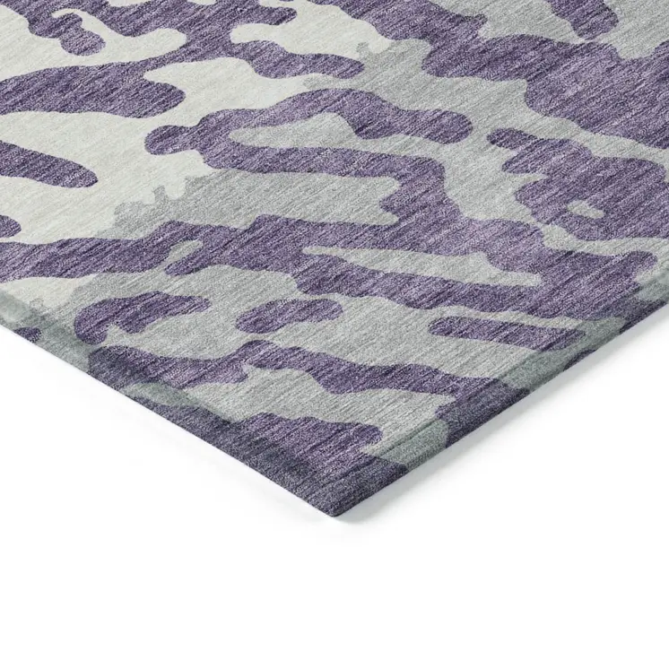 10' X 14' Purple Gray And Ivory Animal Print Washable Indoor Outdoor Area Rug