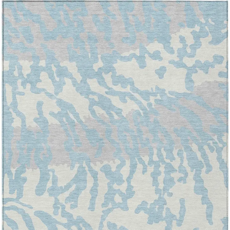 5' X 8' Sky Blue Gray And Ivory Animal Print Washable Indoor Outdoor Area Rug