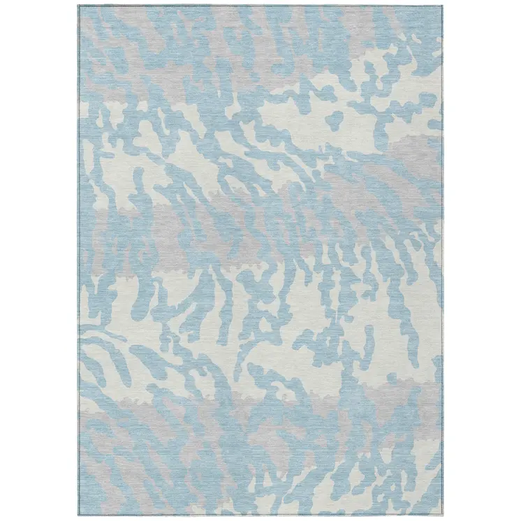 5' X 8' Sky Blue Gray And Ivory Animal Print Washable Indoor Outdoor Area Rug