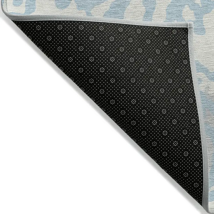 8' X 10' Sky Blue Gray And Ivory Animal Print Washable Indoor Outdoor Area Rug