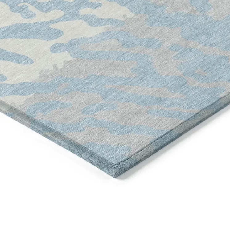 8' X 10' Sky Blue Gray And Ivory Animal Print Washable Indoor Outdoor Area Rug
