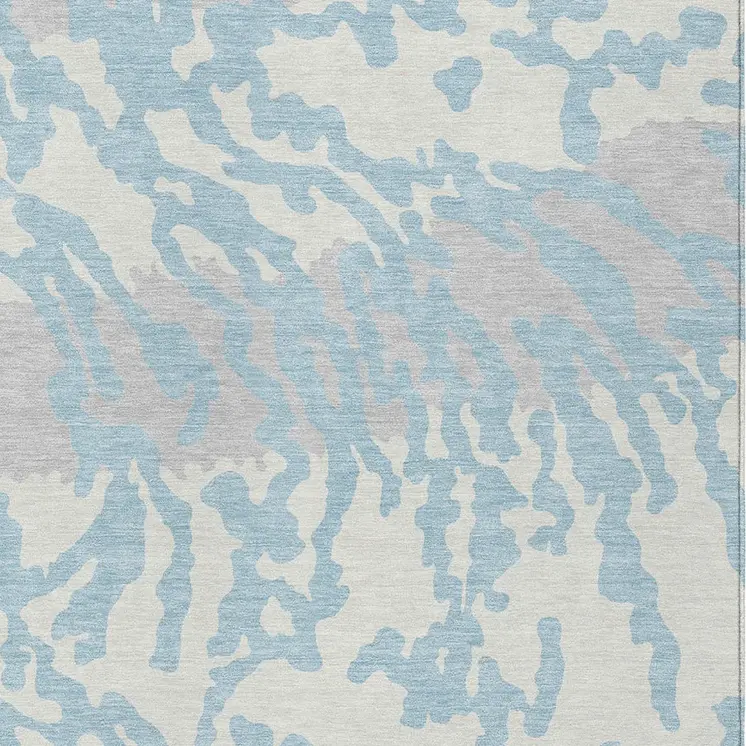 8' X 10' Sky Blue Gray And Ivory Animal Print Washable Indoor Outdoor Area Rug