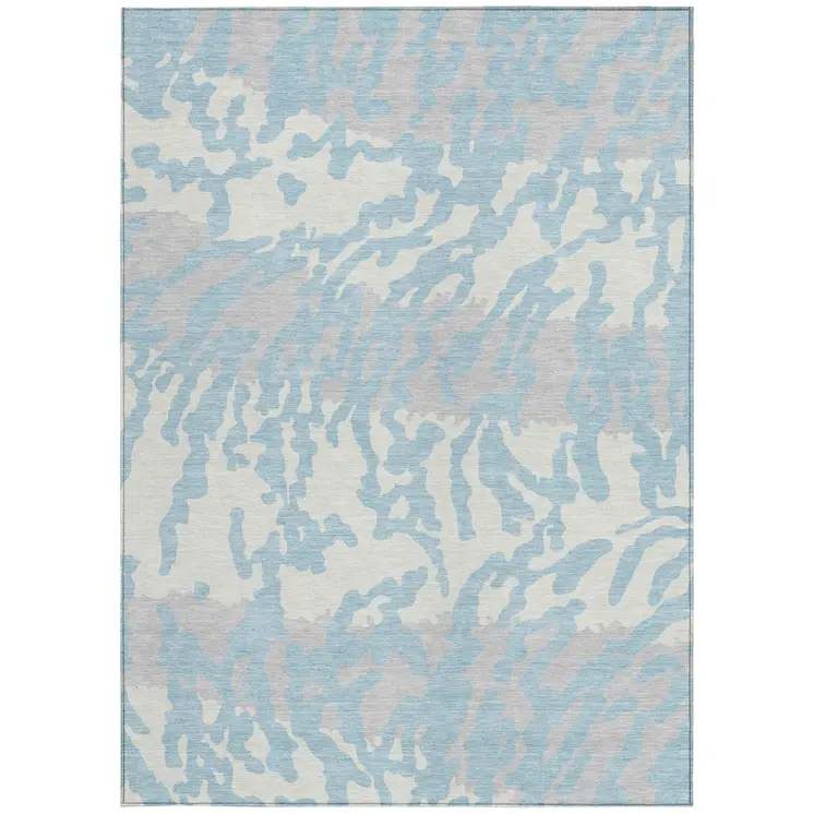 10' X 14' Sky Blue Gray And Ivory Animal Print Washable Indoor Outdoor Area Rug