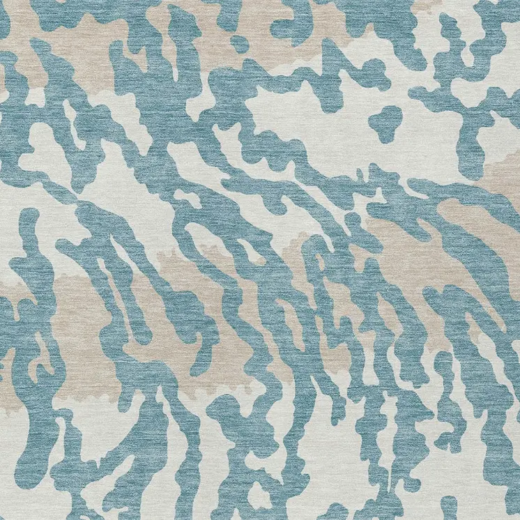 5' X 8' Teal Blue Beige And Ivory Animal Print Washable Indoor Outdoor Area Rug