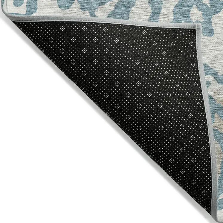 8' X 10' Teal Blue Beige And Ivory Animal Print Washable Indoor Outdoor Area Rug