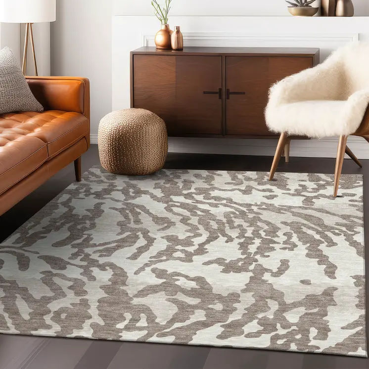 3' X 5' Taupe Brown And Ivory Animal Print Washable Indoor Outdoor Area Rug