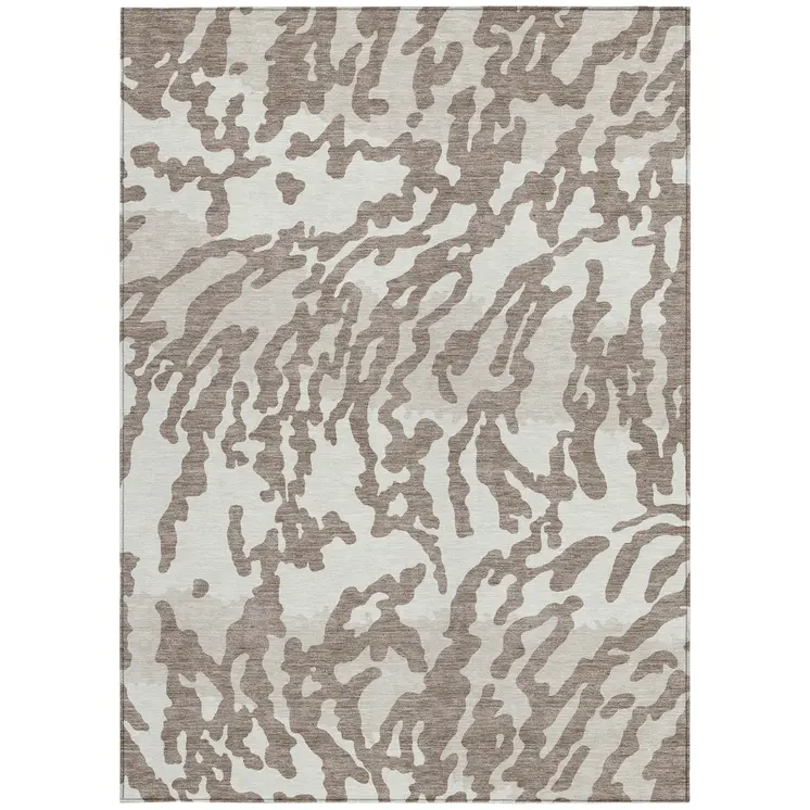 5' X 8' Taupe Brown And Ivory Animal Print Washable Indoor Outdoor Area Rug