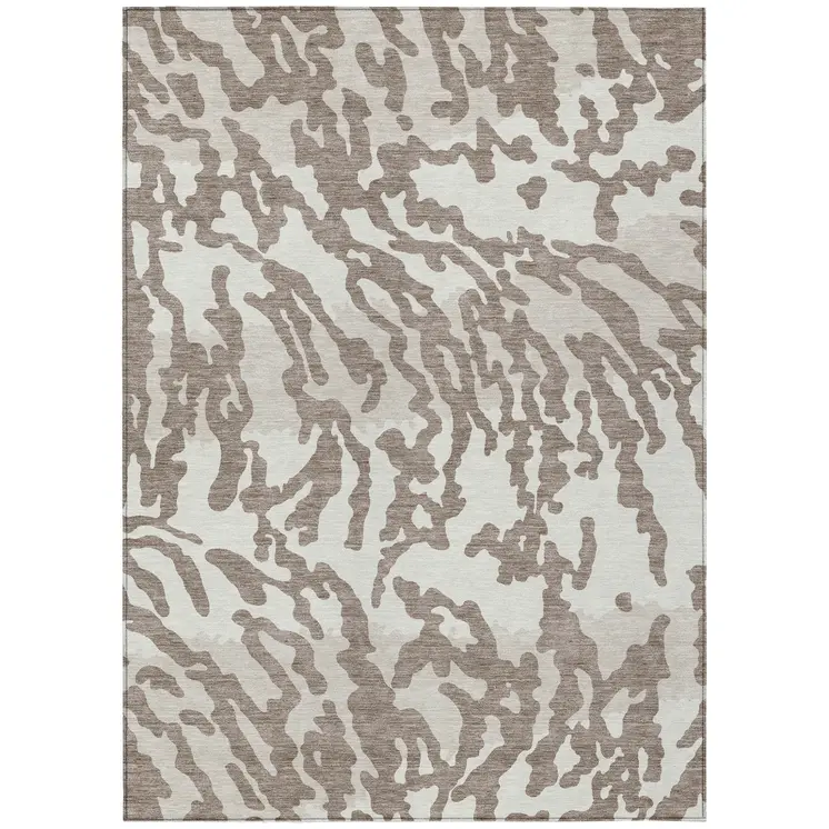 5' X 8' Taupe Brown And Ivory Animal Print Washable Indoor Outdoor Area Rug