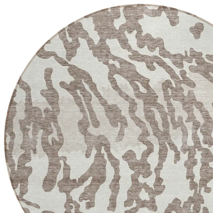8' Taupe Brown And Ivory Round Animal Print Washable Indoor Outdoor Area Rug