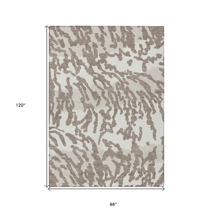 8' X 10' Taupe Brown And Ivory Animal Print Washable Indoor Outdoor Area Rug