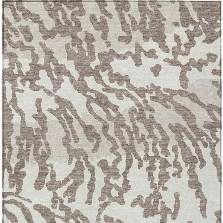 8' X 10' Taupe Brown And Ivory Animal Print Washable Indoor Outdoor Area Rug
