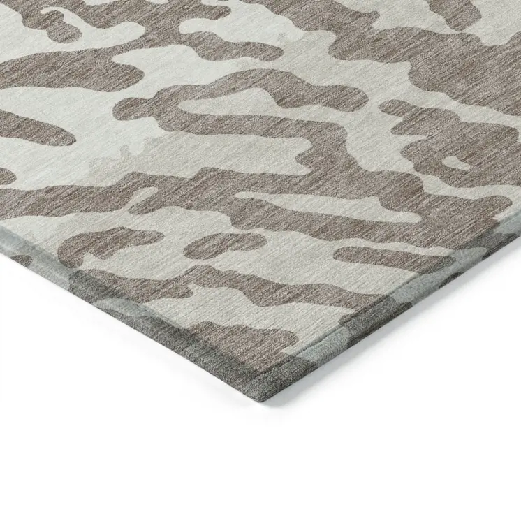 10' X 14' Taupe Brown And Ivory Animal Print Washable Indoor Outdoor Area Rug
