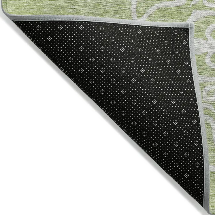 8' X 10' Artichoke Green Brown And Ivory Floral Medallion Washable Indoor Outdoor Area Rug