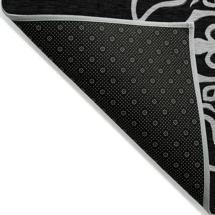 9' X 12' Black Floral Medallion Washable Indoor Outdoor Area Rug