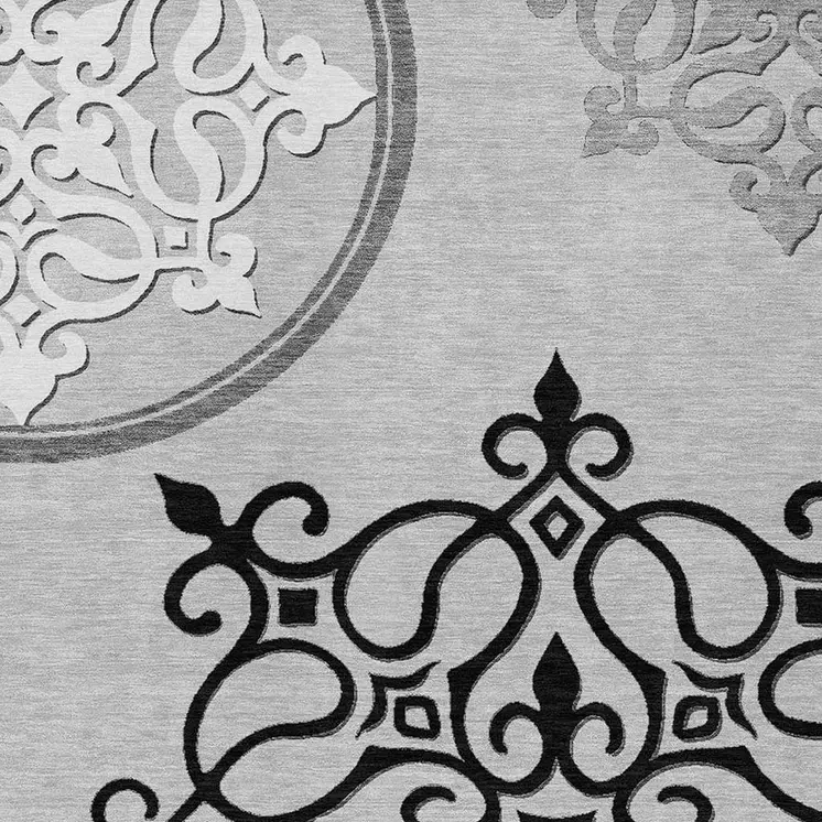 3' X 5' Gray Floral Medallion Washable Indoor Outdoor Area Rug