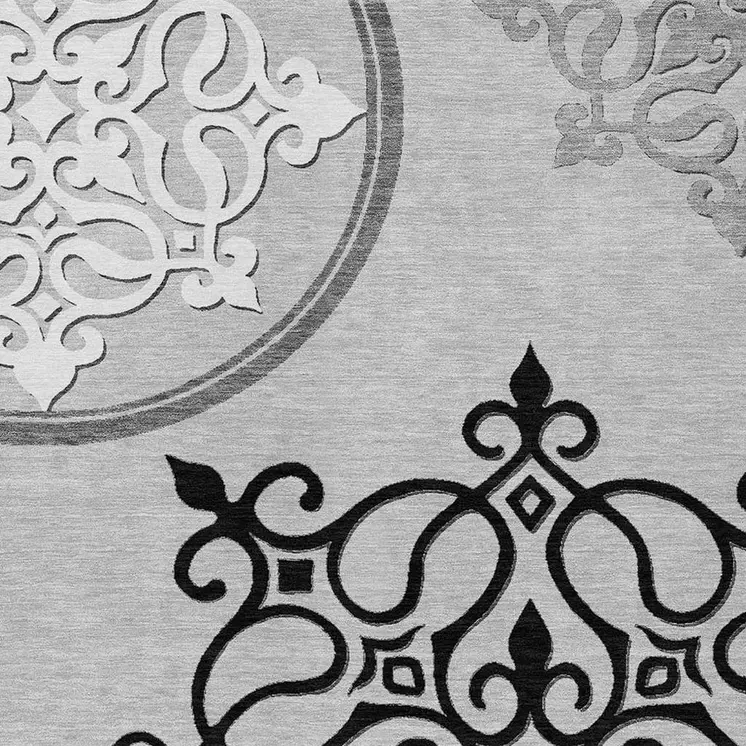 3' X 5' Gray Floral Medallion Washable Indoor Outdoor Area Rug
