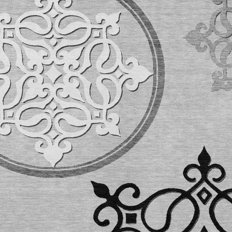 5' X 8' Gray Floral Medallion Washable Indoor Outdoor Area Rug