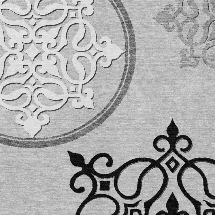 5' X 8' Gray Floral Medallion Washable Indoor Outdoor Area Rug