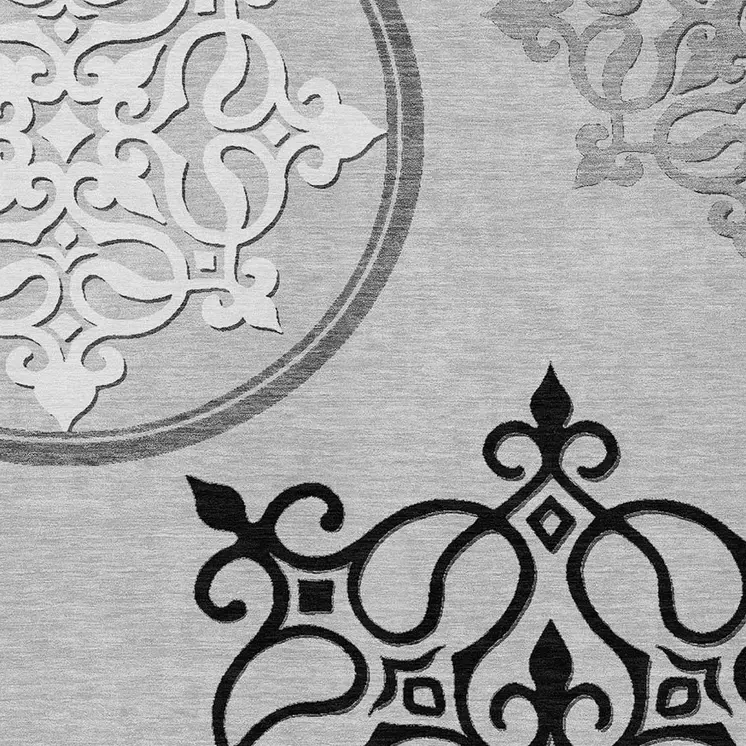 8' X 10' Gray Floral Medallion Washable Indoor Outdoor Area Rug