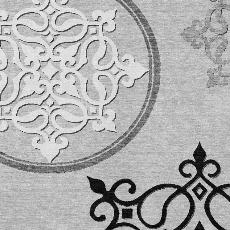 10' X 14' Gray Floral Medallion Washable Indoor Outdoor Area Rug