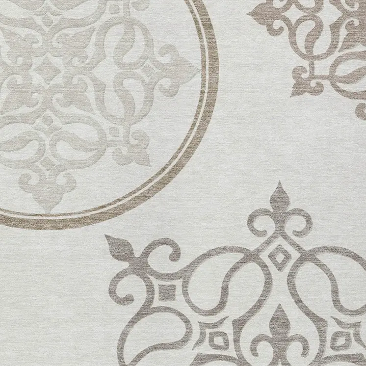 3' X 5' Ivory Floral Medallion Washable Indoor Outdoor Area Rug