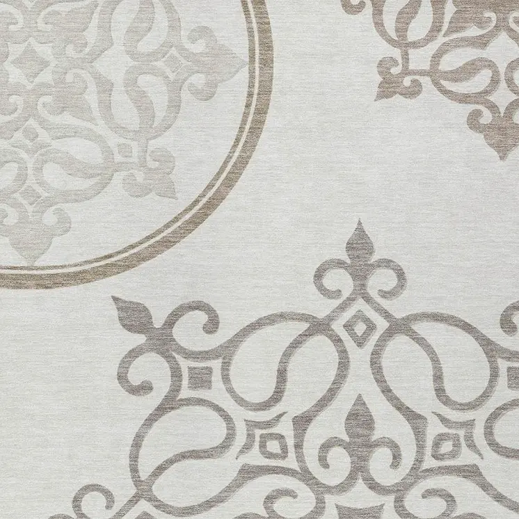 8' X 10' Ivory Floral Medallion Washable Indoor Outdoor Area Rug