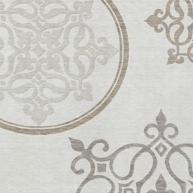 8' X 10' Ivory Floral Medallion Washable Indoor Outdoor Area Rug